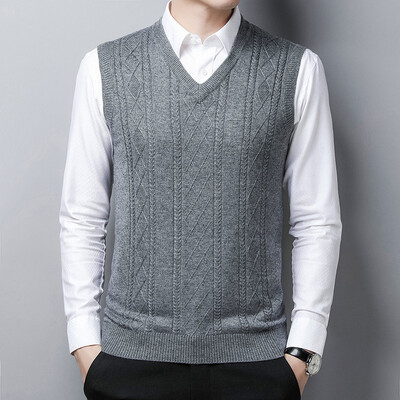 U jesen i zimu 2024. novi muški modni prsluk od jacquard čiste boje za mlade, topli krzneni šal džemper bez rukava