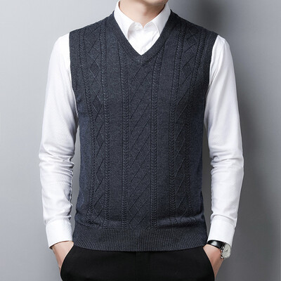 U jesen i zimu 2024. novi muški modni prsluk od jacquard čiste boje za mlade, topli krzneni šal džemper bez rukava