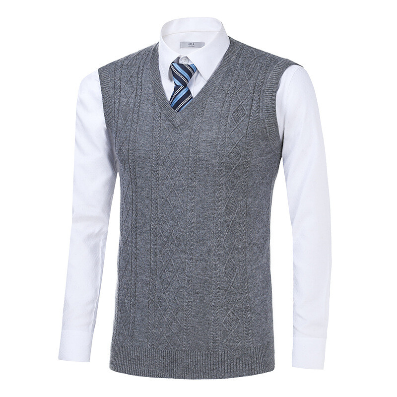 U jesen i zimu 2024. novi muški modni prsluk od jacquard čiste boje za mlade, topli krzneni šal džemper bez rukava