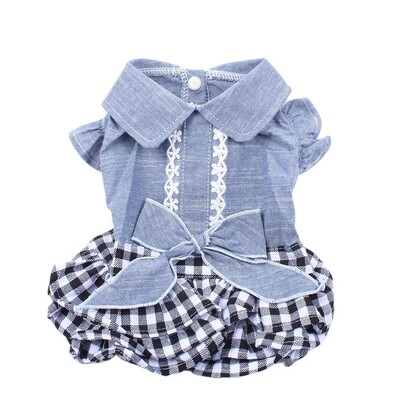 New Denim Pas Mačka Haljina T-Shirt Jean Karirana Princess Dress Pet Puppy Suknja Proljetno/Ljeto Odjeća Odjeća