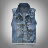 Sügisene meeste teksapüksid puuvillased vestid vabaaja lõhki reveeritud vintage varrukateta jakk Meeste tänavarõivad teksad vestid topsid riided 6XL