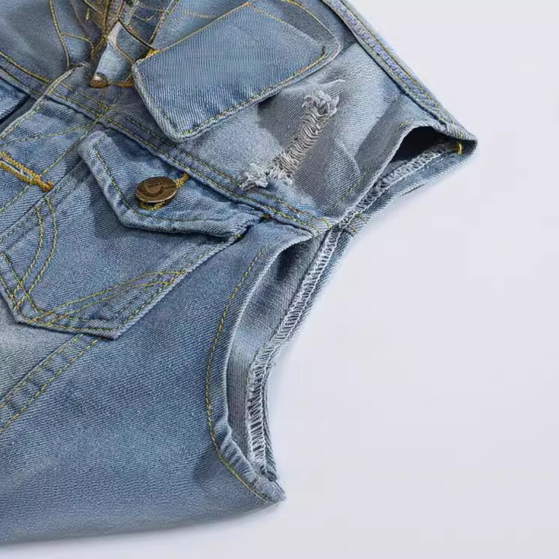 Sügisene meeste teksapüksid puuvillased vestid vabaaja lõhki reveeritud vintage varrukateta jakk Meeste tänavarõivad teksad vestid topsid riided 6XL