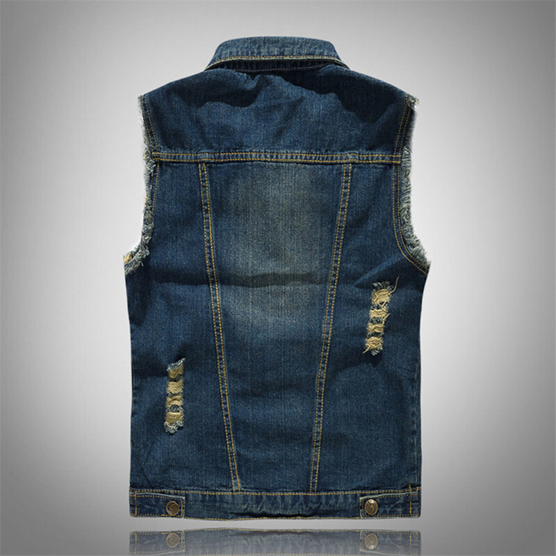 Uus 2024. aasta meeste varrukateta teksadest jope, 6XL sinine must rebenenud teksavest kauboi vest, meeste hiphopi tänavarõivad