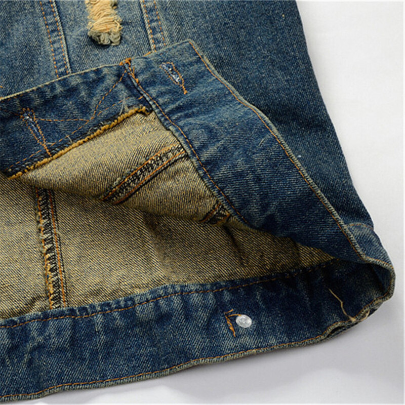 Uus 2024. aasta meeste varrukateta teksadest jope, 6XL sinine must rebenenud teksavest kauboi vest, meeste hiphopi tänavarõivad