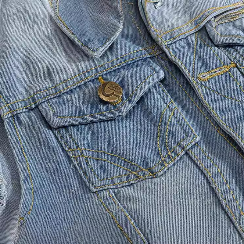 Muški traper prsluk Jakne bez rukava Muški pamuk Retro ulična odjeća Poderani jean prsluci Modni jednoredni prsluk Muška odjeća