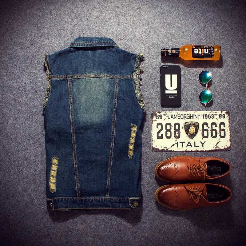 Novi muški traper prsluk Ripped Jean Plus veličina 5XL traper prsluk Jakna Kaputi Prsluk Muška jakna bez rukava Muška majica Muška jakna