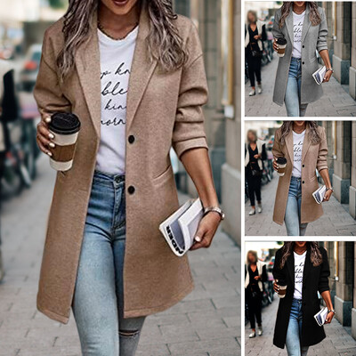 Jachete de iarnă pentru femei Amestec de lână, cu buzunare Imbracaminte exterioară, tweed, bumbac, căptușite, pentru doamne, casual, cu rever, îmbrăcăminte de stradă, S-3XL