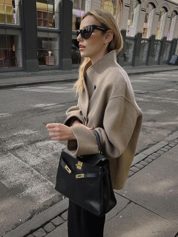 Elegantni vuneni ženski kaputi Opušteni, ležerni, s dvostrukim kopčanjem, stojećim ovratnikom, Kratka jakna 2024. Jesenski zimski kaput Ženska gornja odjeća za putovanje na posao