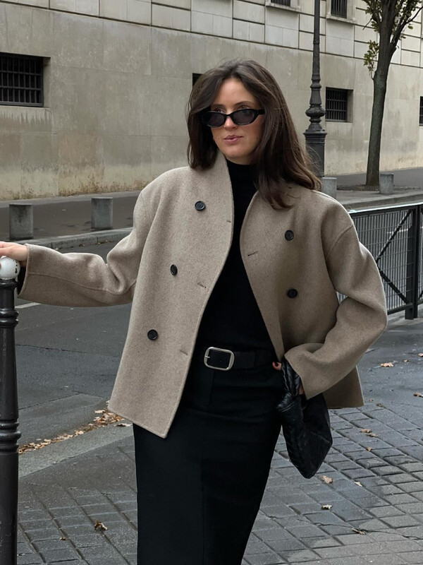 Elegantni vuneni ženski kaputi Opušteni, ležerni, s dvostrukim kopčanjem, stojećim ovratnikom, Kratka jakna 2024. Jesenski zimski kaput Ženska gornja odjeća za putovanje na posao