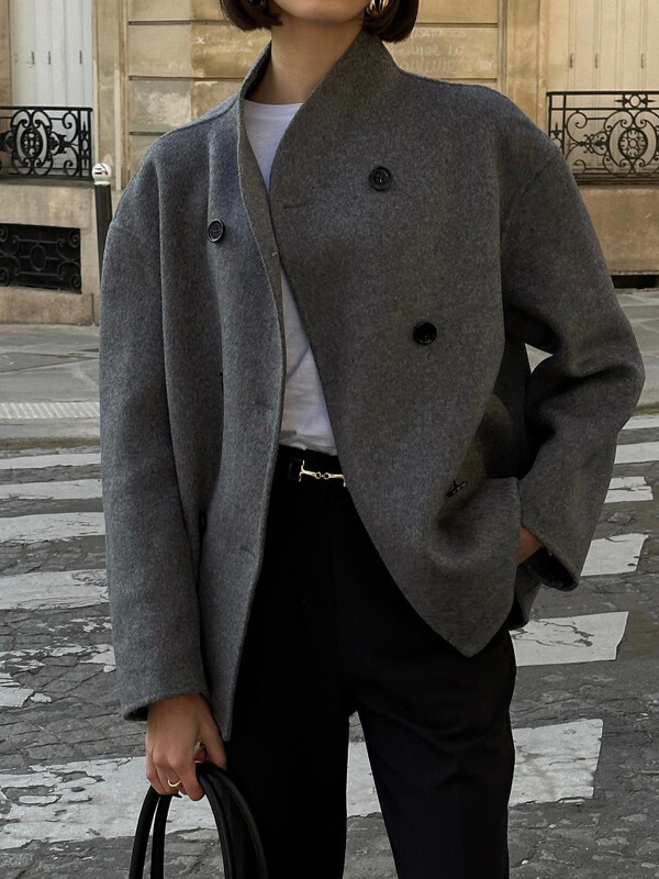 Elegantni vuneni ženski kaputi Opušteni, ležerni, s dvostrukim kopčanjem, stojećim ovratnikom, Kratka jakna 2024. Jesenski zimski kaput Ženska gornja odjeća za putovanje na posao