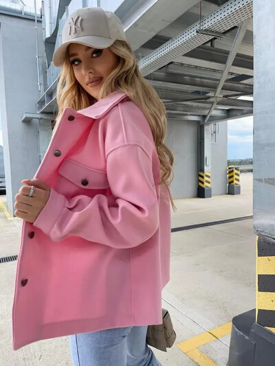 Naiste riided Euroopa ja Ameerika uus mood, ühevärviline polokrae Üherealine villane jope