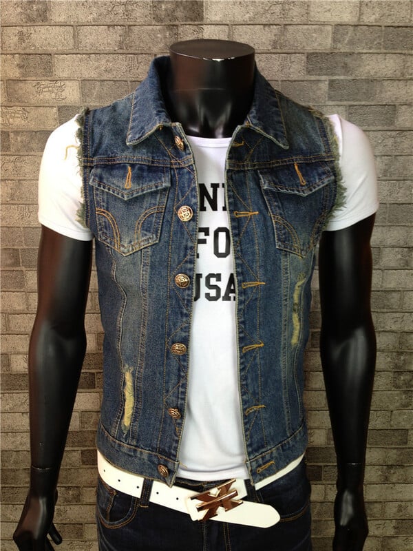 Muški traper prsluk Vintage jakna bez rukava Jednoredno kopčanje prsluk na preklop Muški kaubojski gornji dio prsluk