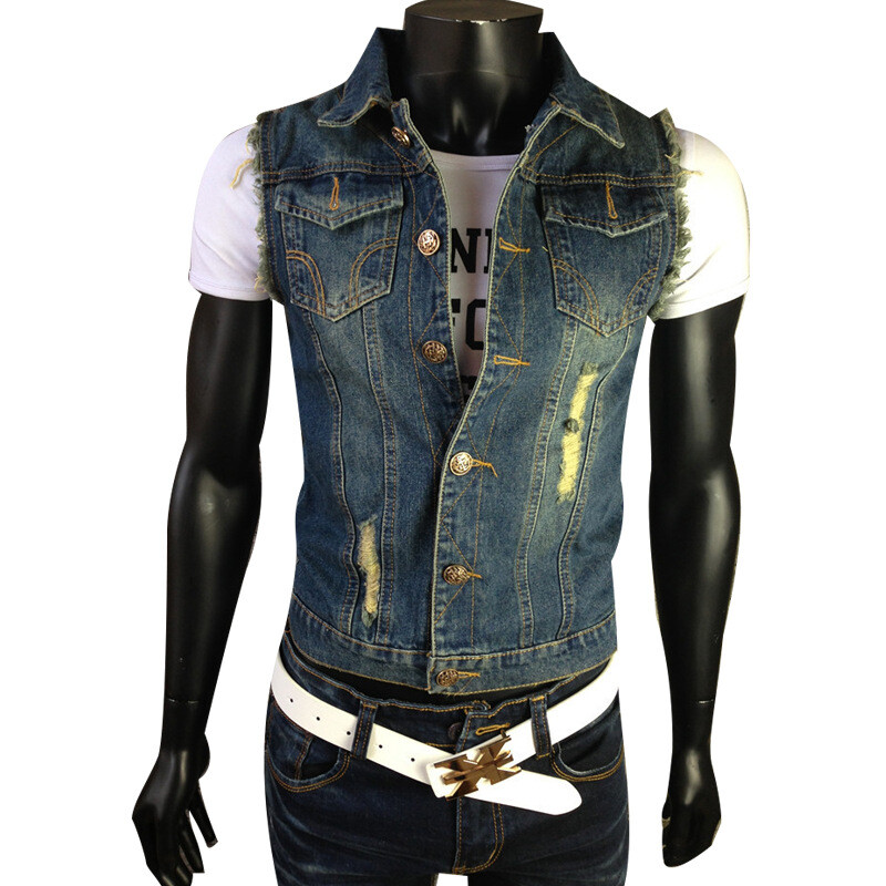 Muški traper prsluk Vintage jakna bez rukava Jednoredno kopčanje prsluk na preklop Muški kaubojski gornji dio prsluk