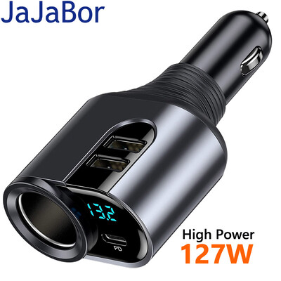 JaJaBor Adaptor de alimentare Splitter brichetă auto 127W Încărcător de mare putere tip C PD 30W Dual Usb Încărcare rapidă pentru mașină