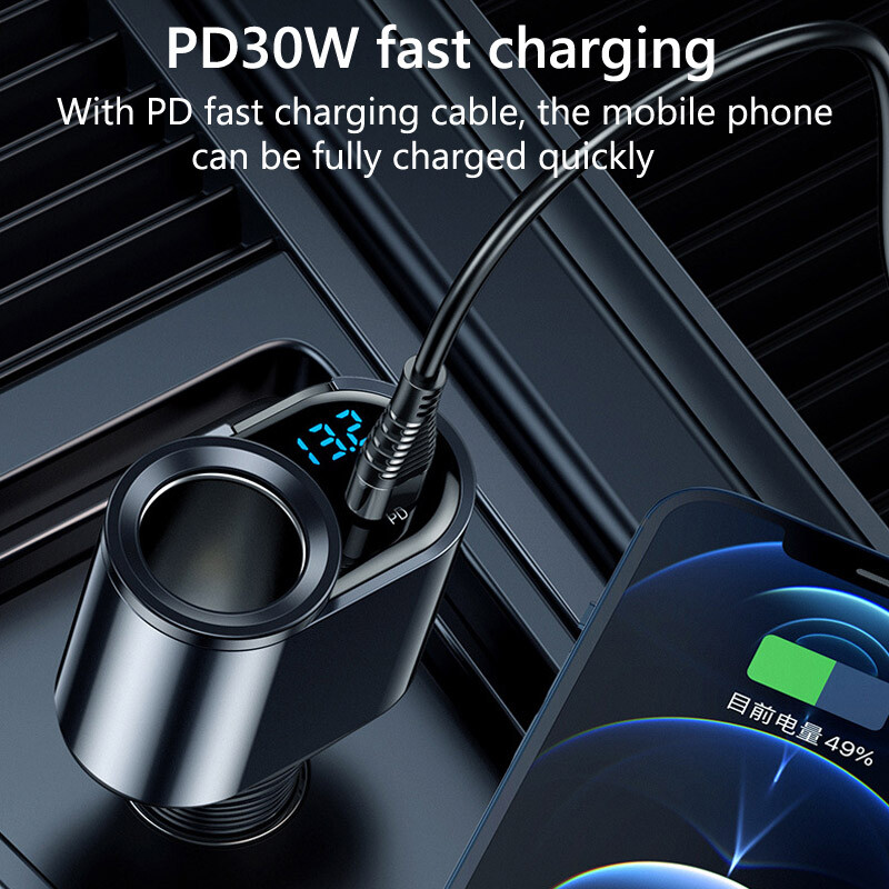 JaJaBor toiteadapter auto sigaretisüütaja jagaja 127W suure võimsusega laadija tüüp C PD 30W kahe USB kiirlaadimisega autolaadija