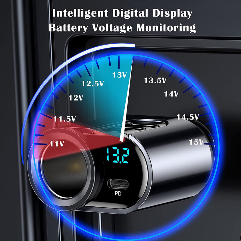 JaJaBor toiteadapter auto sigaretisüütaja jagaja 127W suure võimsusega laadija tüüp C PD 30W kahe USB kiirlaadimisega autolaadija