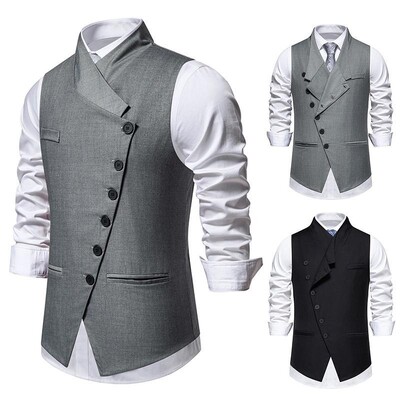 2024 vestă de costum pentru bărbați cu rever oblic, slim fit, ocazional de afaceri, pentru nunta, rochie pentru bărbați, vestă pentru bărbați
