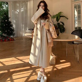 Kahepoolne villane mantel naiste keskmise pikkusega lahtine sügis/talvine mantel Korea stiilis põlvedeni villane jope