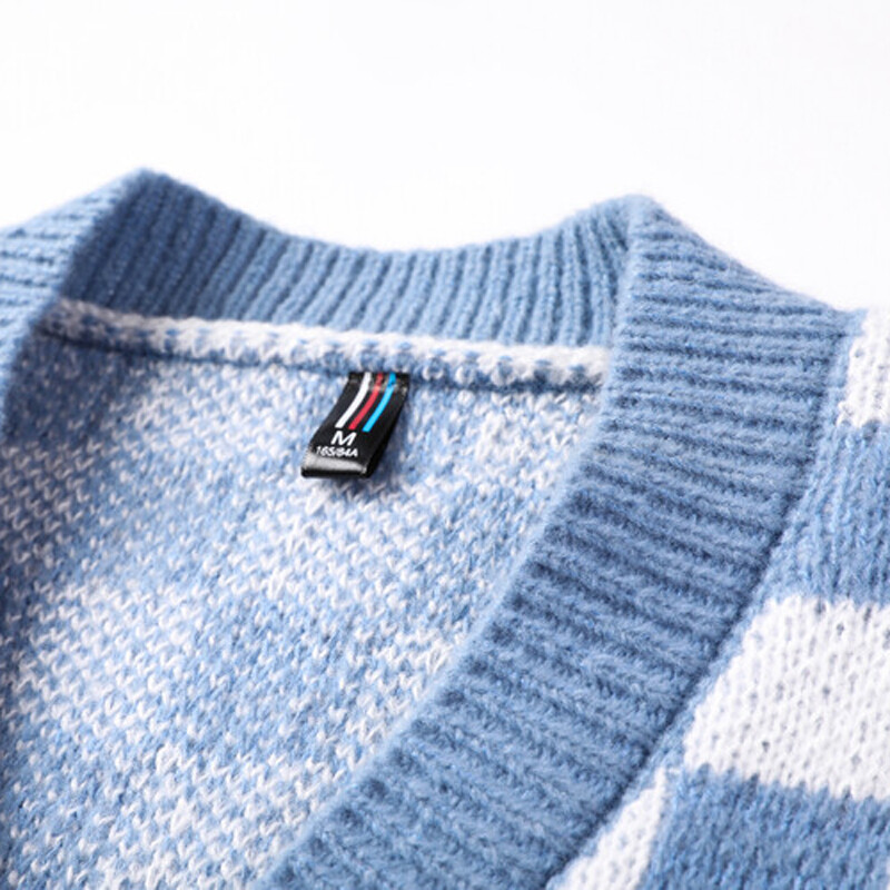 Ανδρικό πλεκτό γιλέκο καρό καρό καρό πουλόβερ αμάνικο πουλόβερ πουλόβερ V λαιμόκοψη Basic για το φθινόπωρο χειμώνα Plus Size 00024