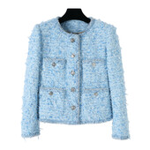 Mala mirisna jakna ženska jesen i zima 2024. novi plavi kratki top od francuskog tvida visoke kvalitete