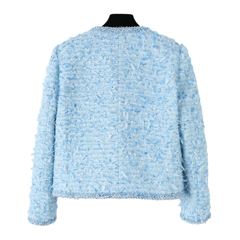 Mala mirisna jakna ženska jesen i zima 2024. novi plavi kratki top od francuskog tvida visoke kvalitete