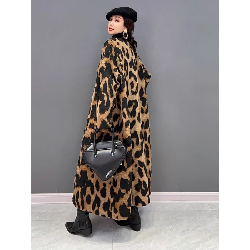 Leopard pikad mantlid ja jakid Naiste V-kaelusega üherealine sügistalvine mantel lahtine tuulejakk Uus ülerõivastes