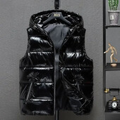 2024 Νέα ανδρικά χειμερινά φωτεινά γιλέκα με κουκούλα Χοντρό γιλέκο αδιάβροχο βαμβακερό αμάνικο παλτό Ανδρικό αδιάβροχο χοντρό γιλέκο M-5XL