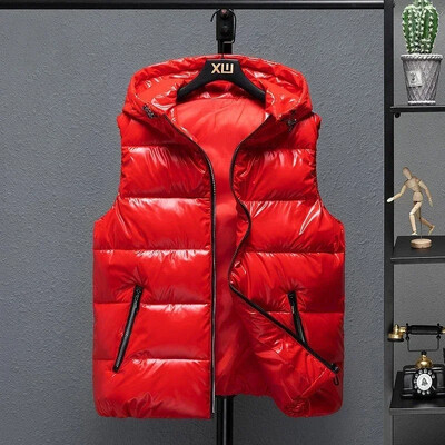 2024 Νέα ανδρικά χειμερινά φωτεινά γιλέκα με κουκούλα Χοντρό γιλέκο αδιάβροχο βαμβακερό αμάνικο παλτό Ανδρικό αδιάβροχο χοντρό γιλέκο M-5XL