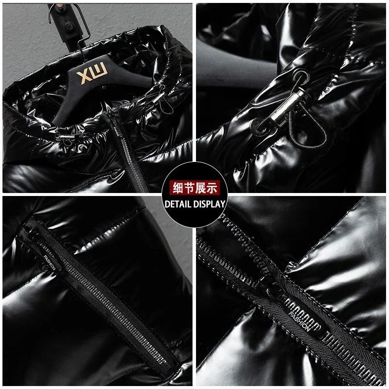 2024 Νέα ανδρικά χειμερινά φωτεινά γιλέκα με κουκούλα Χοντρό γιλέκο αδιάβροχο βαμβακερό αμάνικο παλτό Ανδρικό αδιάβροχο χοντρό γιλέκο M-5XL