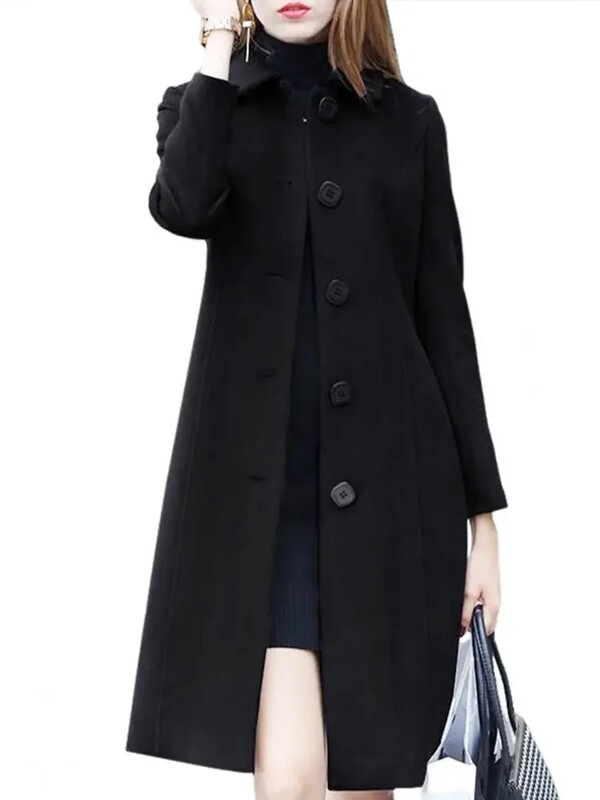 Ulična odjeća Jednobojni ženski kaput dugih rukava s reverom 2024 Novi zimski termo vuneni kaputi Modna ženska jakna Kaput