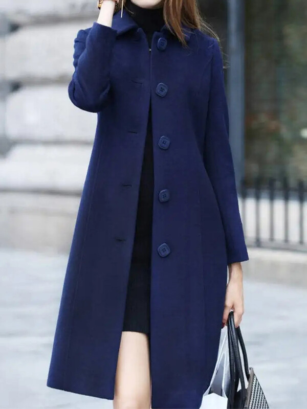 Ulična odjeća Jednobojni ženski kaput dugih rukava s reverom 2024 Novi zimski termo vuneni kaputi Modna ženska jakna Kaput