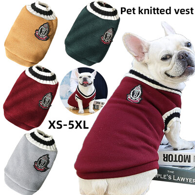 Haine tricotate pentru câini de companie, pulover pentru câini de talie mică, mijlocie, uniformă școlară pentru câini, căptușită, caldă de iarnă, cu decolteu în V, haină de buldog francez Chihuahua