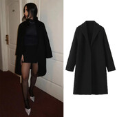 greatguy Ženska moda Jednobojni dugi trenč kaputi s V-izrezom Punih rukava Ženska šik ženska odjeća