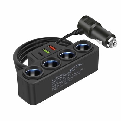 12V/24V адаптер за автомобилна запалка Ново 4-гнездо 3.1A зарядно устройство Зарядно устройство USB USB за кола+QC3.0+PD3.1A порт за аксесоари USB 120W