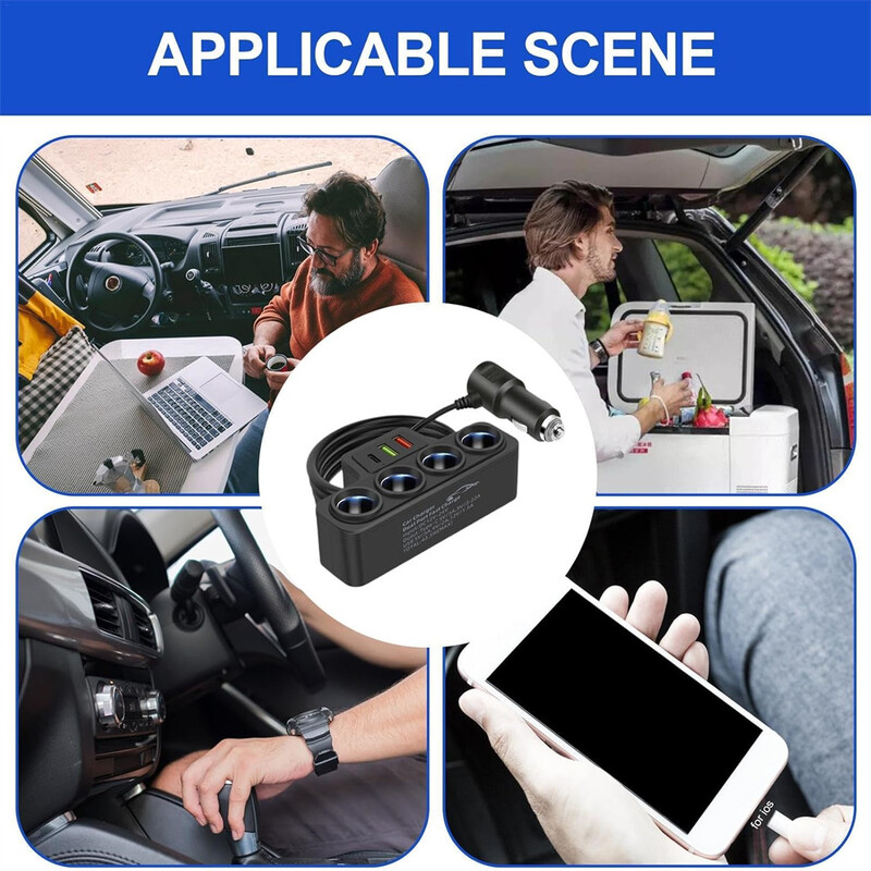 Adaptor brichetă auto 12V/24V Nou 4 prize 3.1A Încărcător Încărcător USB Auto USB+QC3.0+PD3.1A Accesorii Port USB 120W