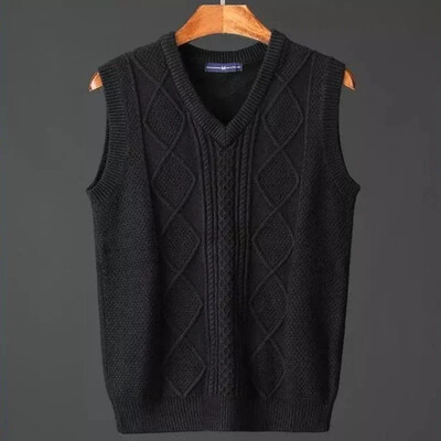 Muška odjeća, prsluk, prsluk, pleteni pulover s v-izrezom, muški argyle jednobojni pamuk bez rukava, novo u replici A visoke kvalitete
