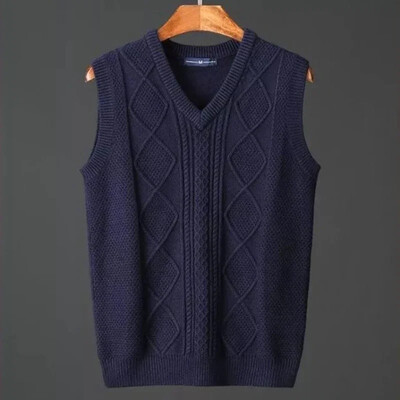 Muška odjeća, prsluk, prsluk, pleteni pulover s v-izrezom, muški argyle jednobojni pamuk bez rukava, novo u replici A visoke kvalitete