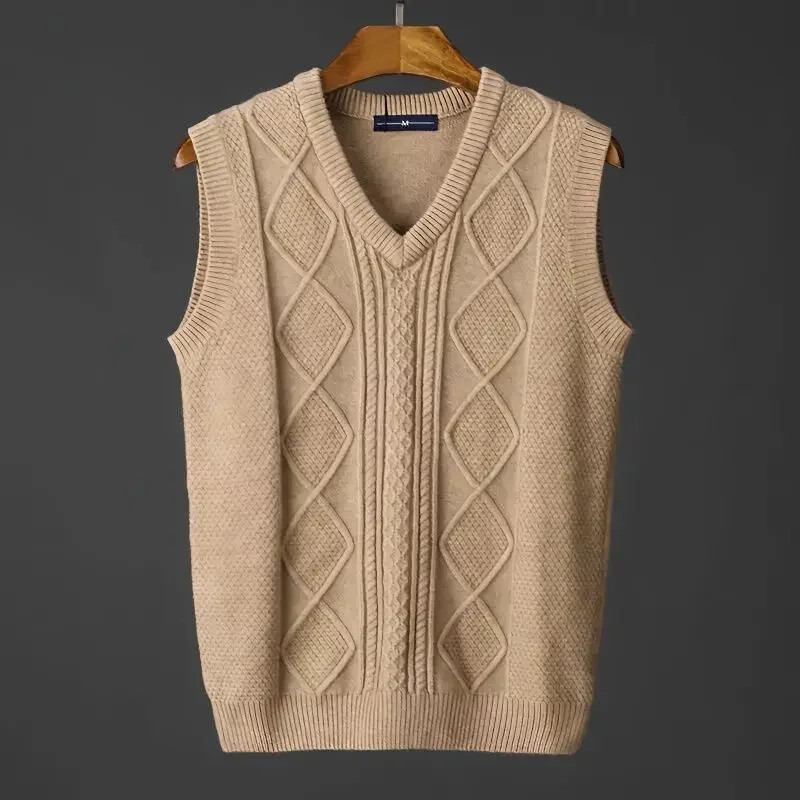 Muška odjeća, prsluk, prsluk, pleteni pulover s v-izrezom, muški argyle jednobojni pamuk bez rukava, novo u replici A visoke kvalitete