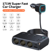 Προσαρμογέας φορτιστή αυτοκινήτου 9 σε 1 171W Αναπτήρας PD30W Γρήγορη φόρτιση Αναπτήρας Αυτοκινήτου Διαχωριστής υποδοχής αναπτήρα με διακόπτη