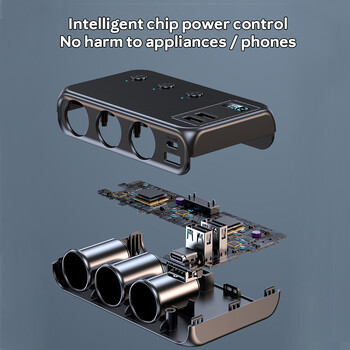 9-в-1 Адаптер за зарядно за кола 171W Запалка PD30W Адаптер за бързо зареждане Гнездо за запалка за кола Сплитер с превключвател
