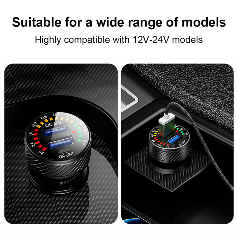 DC 12-24V 36W Voltažomjer za automobil Adapter za utičnicu za upaljač Prijenosno vozilo QC 3 0 Punjač za mobitel s brzim punjenjem