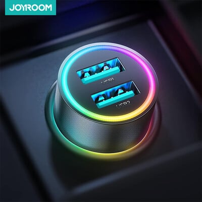 Joyroom 4.8A зарядно за телефон за кола LED светлина Компактна запалка USB зарядно устройство Двоен USB адаптер за зарядно за кола за iPhone 14 13