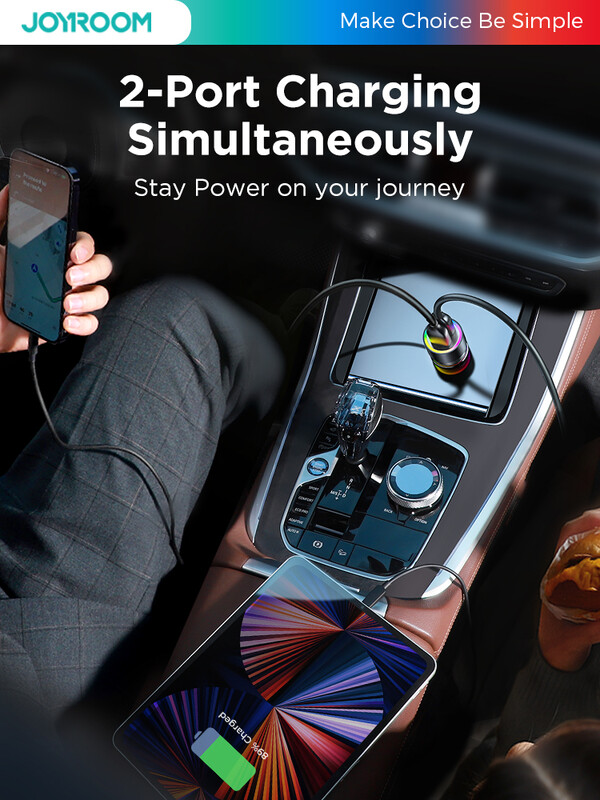 Joyroom 4.8A automobilinio telefono įkroviklis LED lemputė kompaktiškas cigarečių žiebtuvėlis USB įkroviklis Dvigubas USB automobilinio įkroviklio adapteris, skirtas iPhone 14 13