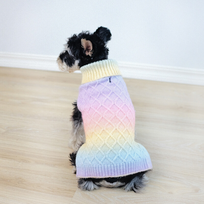 Koera kampsun väikestele koertele Rainbow värviline kootud kutsika kampsun Lemmiklooma koera talveriided soe kampsun Yorkies Chihuahua