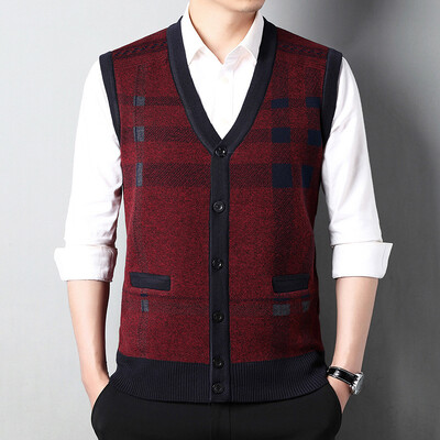 BROWON Brand Bărbați Pulover Vestă Casual Modă Slim Cardigan Pulovere pentru bărbați Toamnă și Iarnă Fără mâneci Decolteu în V Îmbrăcăminte pentru bărbați