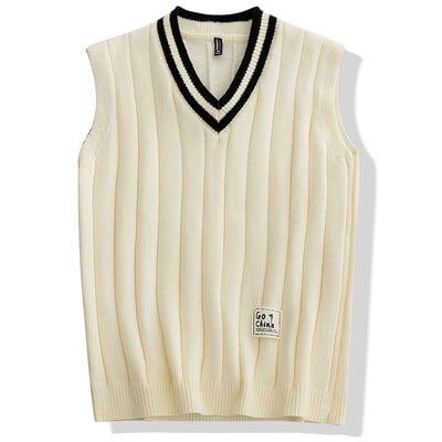 Ανδρικό γιλέκο πουλόβερ σε στυλ Preppy αμάνικο γιλέκο με λαιμόκοψη με λαιμόκοψη μόδας πανεπιστημιούπολη πουλόβερ Classic Fit φανελάκι