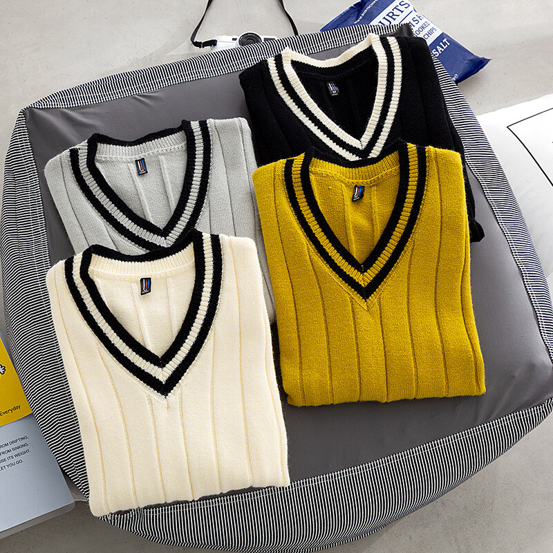 Ανδρικό γιλέκο πουλόβερ σε στυλ Preppy αμάνικο γιλέκο με λαιμόκοψη με λαιμόκοψη μόδας πανεπιστημιούπολη πουλόβερ Classic Fit φανελάκι