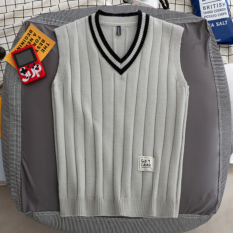 Ανδρικό γιλέκο πουλόβερ σε στυλ Preppy αμάνικο γιλέκο με λαιμόκοψη με λαιμόκοψη μόδας πανεπιστημιούπολη πουλόβερ Classic Fit φανελάκι