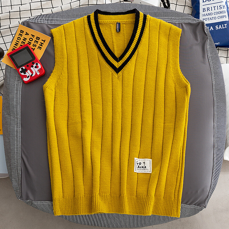 Ανδρικό γιλέκο πουλόβερ σε στυλ Preppy αμάνικο γιλέκο με λαιμόκοψη με λαιμόκοψη μόδας πανεπιστημιούπολη πουλόβερ Classic Fit φανελάκι