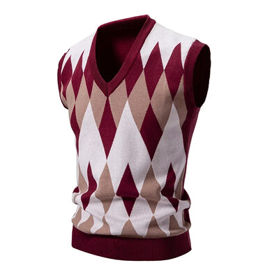Novi pleteni muški modni vez s odgovarajućim bojama džemper bez rukava s V-izrezom, ležerna podstava, muški top
